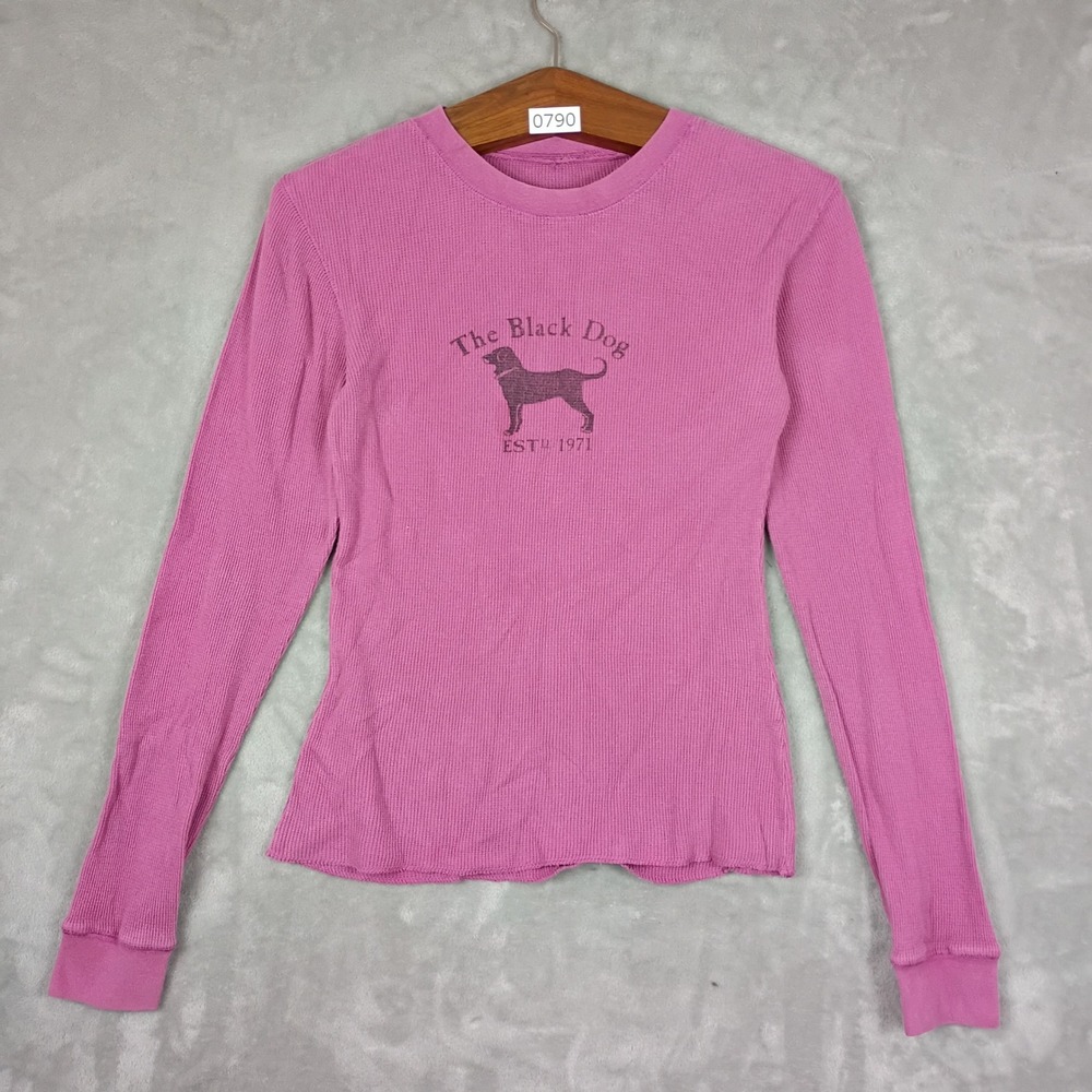 The Black Dog Thermal Shirt Womens XS Pink Waffle Knit Logo Gorpcore Y2K Vintage